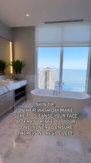 Some hair products can potentially have pore clogging ingredients which can stay on the skin if you don’t cleanse it off. Cleansing your face after you shampoo and condition can help prevent breakouts/blackheads that could be caused by the residue left behind from the shampoo and conditioner. Hope this helps! 

Video content, thanks to my real estate friend @oksana_suden